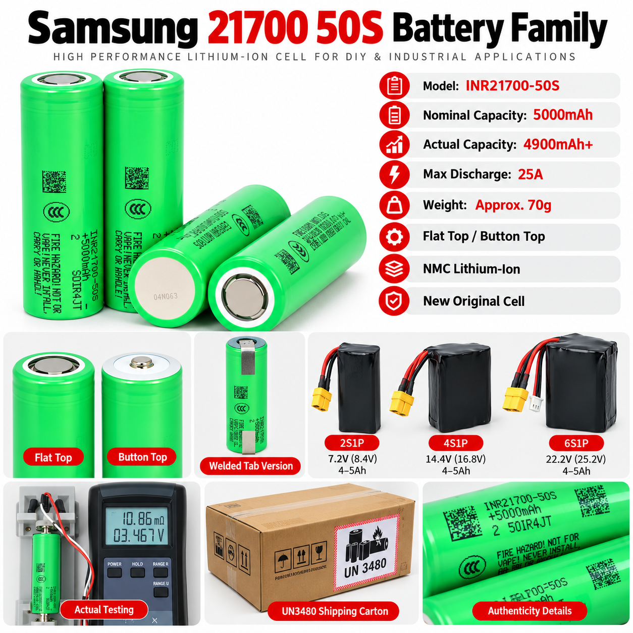 Samsung 50S 21700 5000mAh 5C 25A Battery - 图片 11