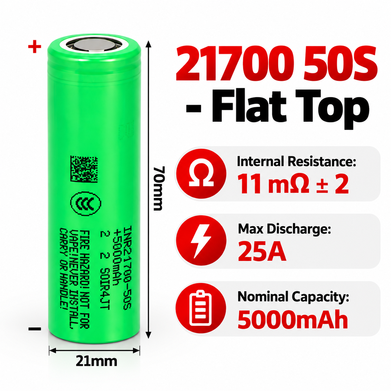 Samsung 50S 21700 5000mAh 5C 25A Battery - 图片 14