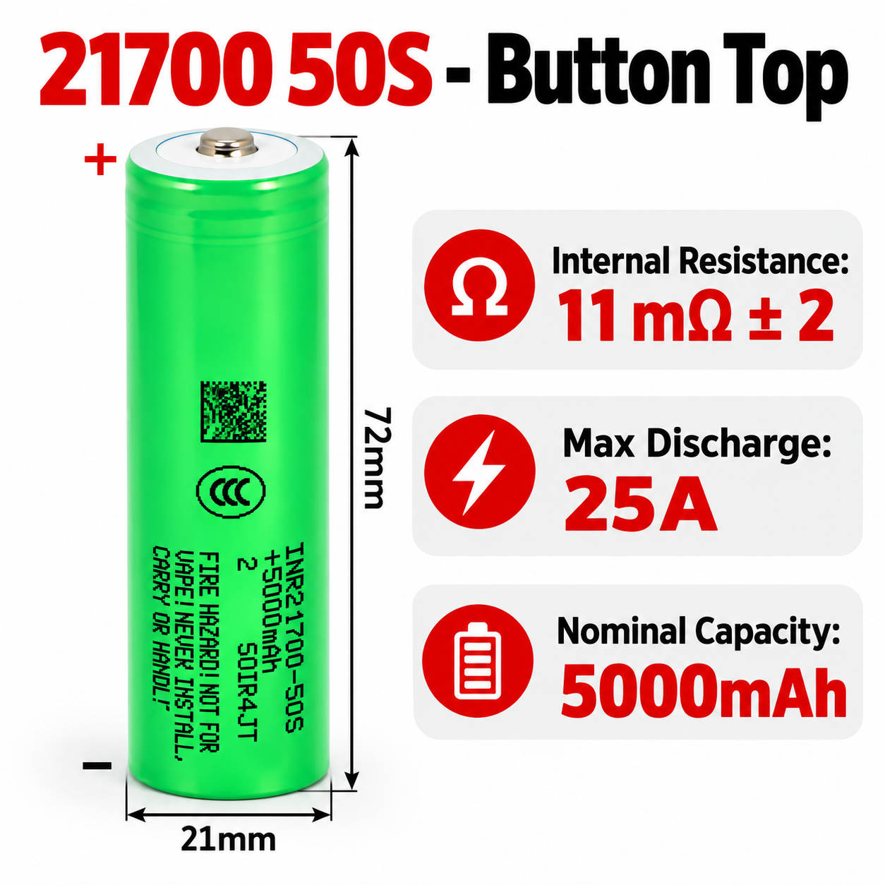 Samsung 50S 21700 5000mAh 5C 25A Battery - 图片 15