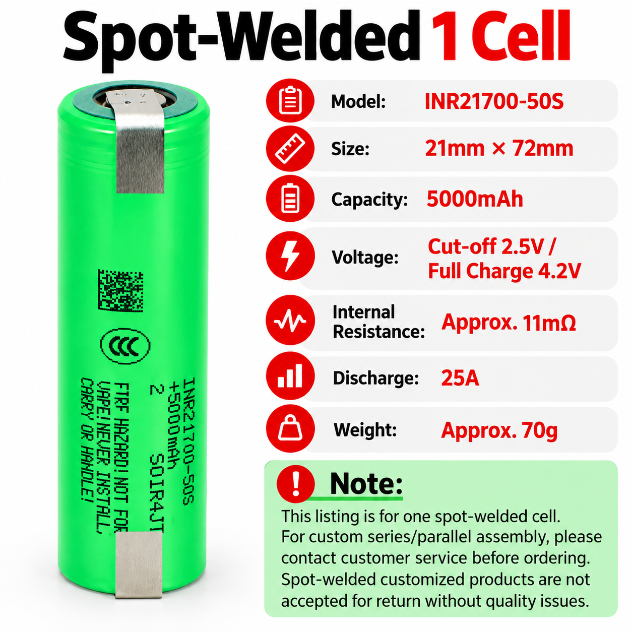 Samsung 50S 21700 5000mAh 5C 25A Battery - 图片 16