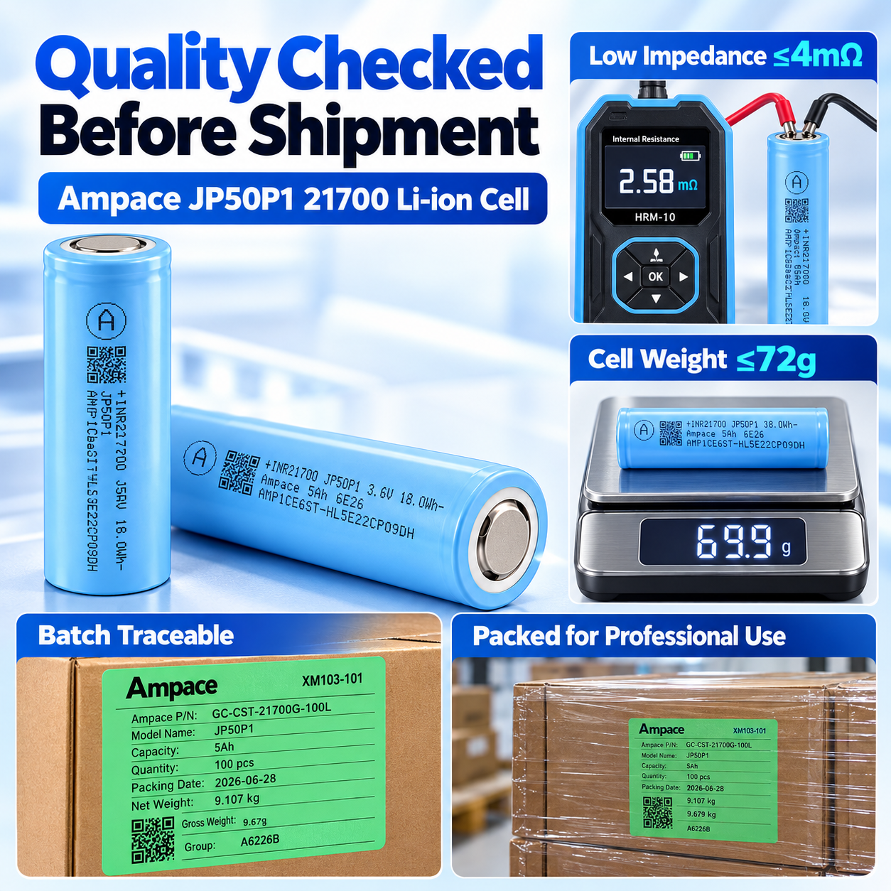 Ampace JP50 21700 5000mah 12C 60A Battery - 图片 12