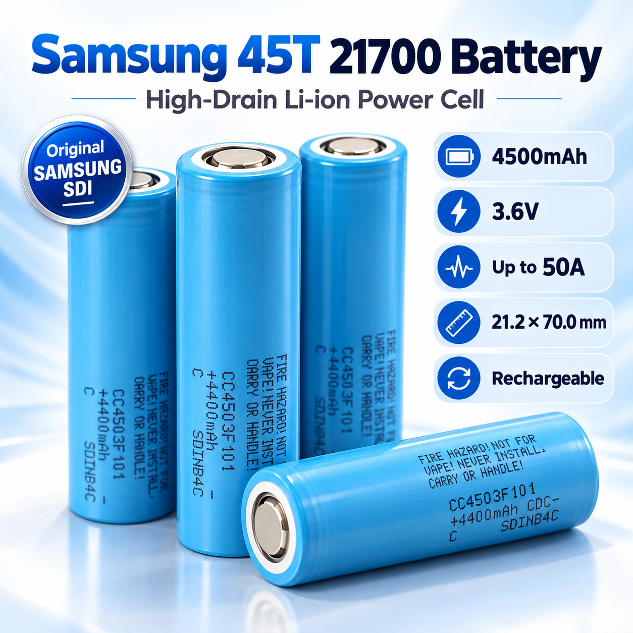 三星 45T 21700 4500mAh 10C 50A 电池