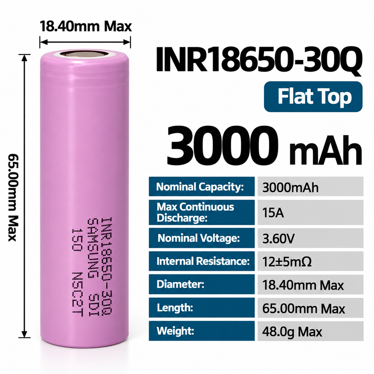 Samsung 30Q 18650 3000mAh 5C 15A Battery - 图片 7