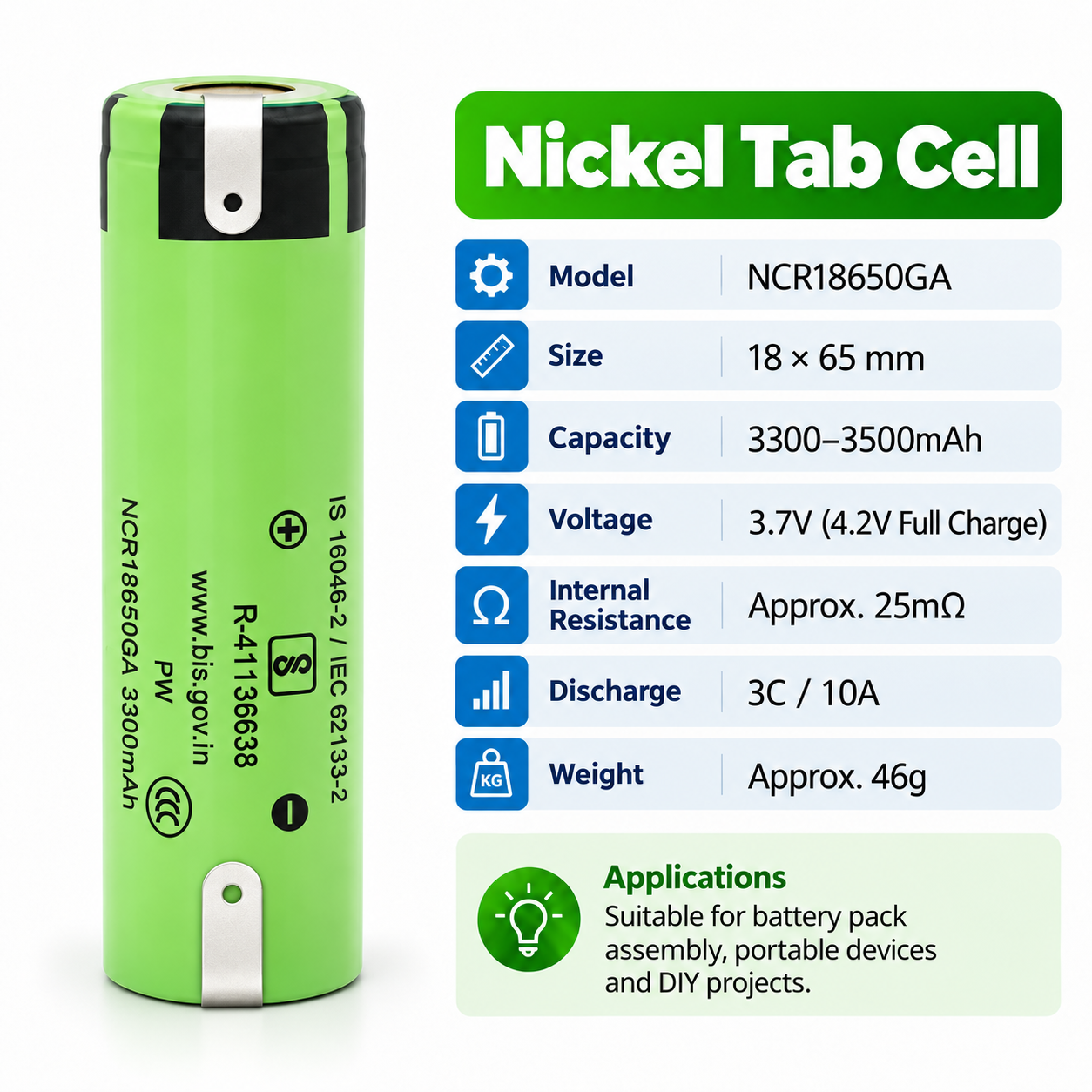 Panasonic NCR18650GA 3450mAh 10C Battery - 图片 14