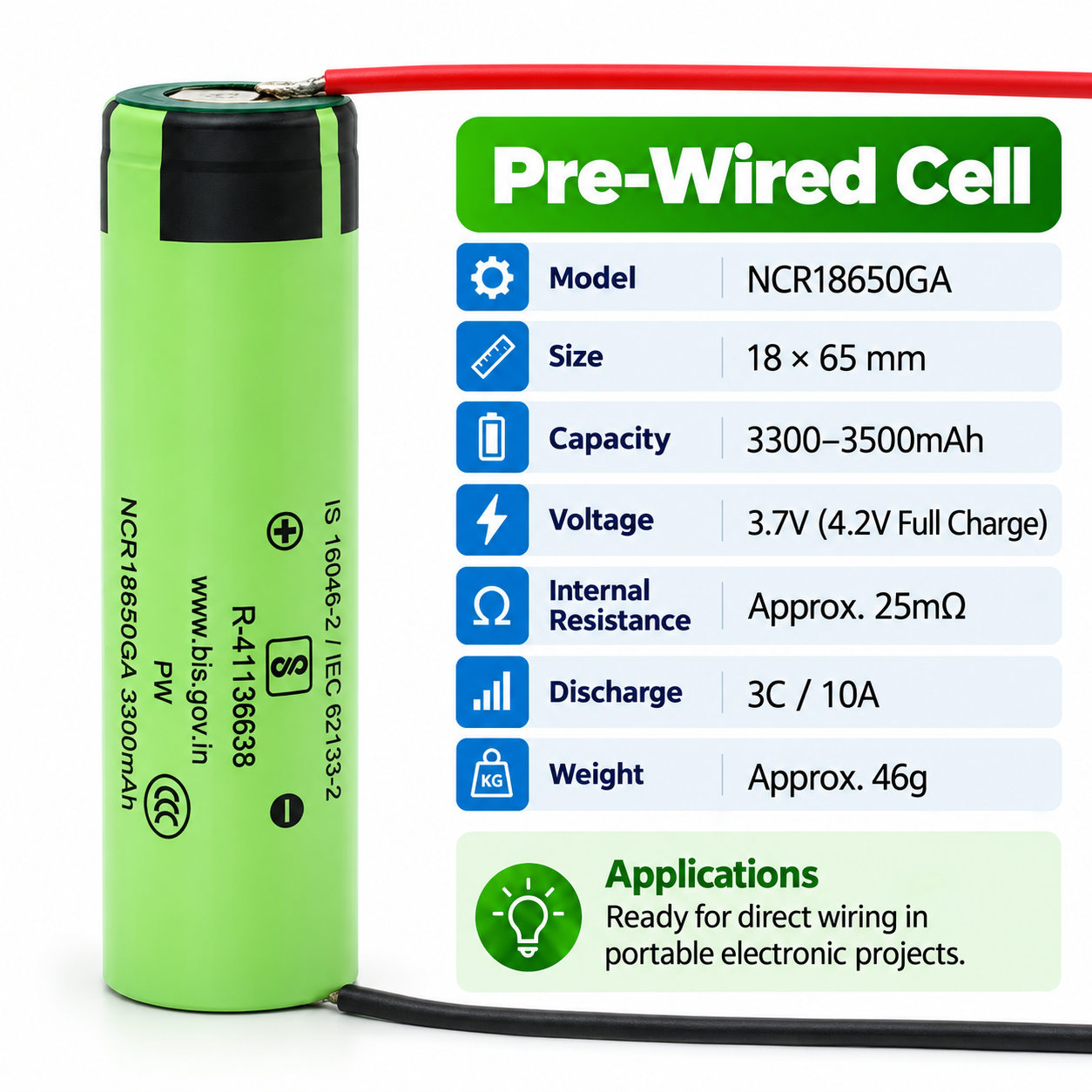Panasonic NCR18650GA 3450mAh 10C Battery - 图片 13