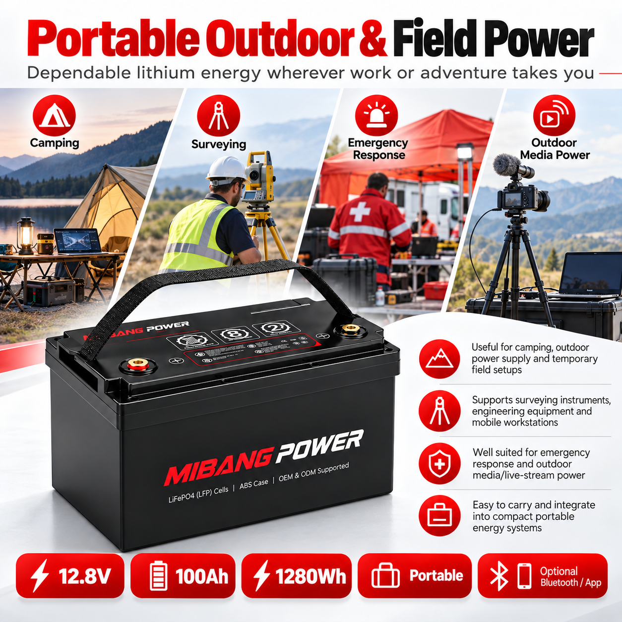 12V 100Ah Lithium LiFePO4 Battery (Self-heating, RV Battery, Marine Battery - 图片 2