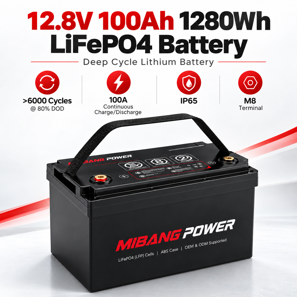 12V 100Ah 磷酸铁锂(LiFePO4)电池(自发热型,房车电池,船用电池)