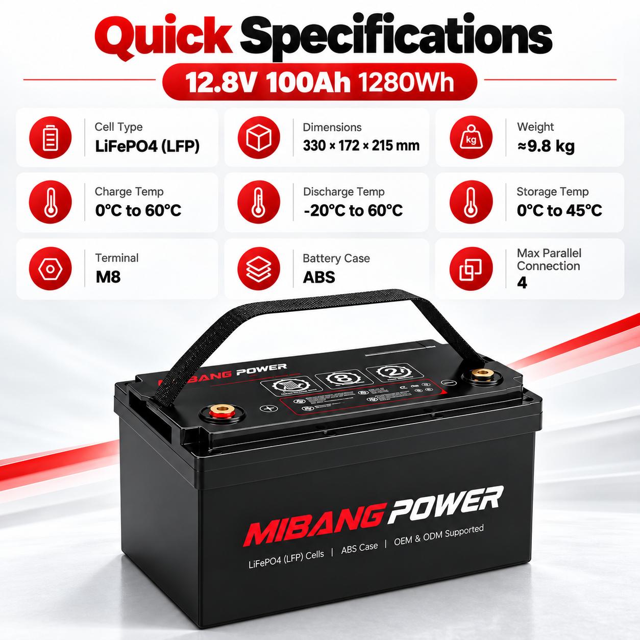 12V 100Ah Lithium LiFePO4 Battery (Self-heating, RV Battery, Marine Battery - 图片 10