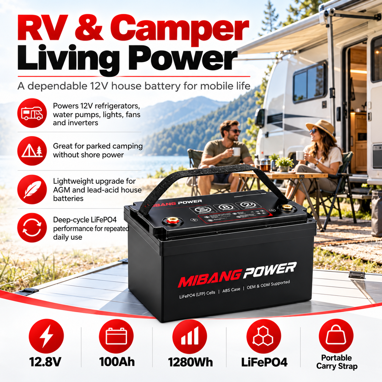 12V 100Ah Lithium LiFePO4 Battery (Self-heating, RV Battery, Marine Battery - 图片 7