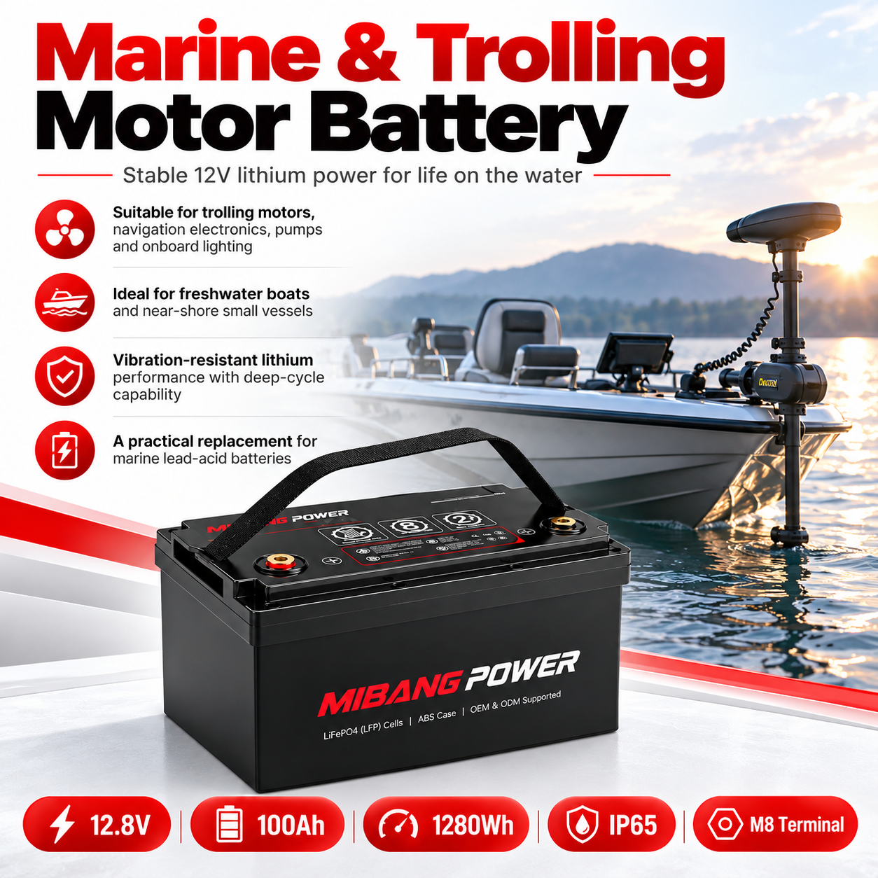 12V 100Ah Lithium LiFePO4 Battery (Self-heating, RV Battery, Marine Battery - 图片 5