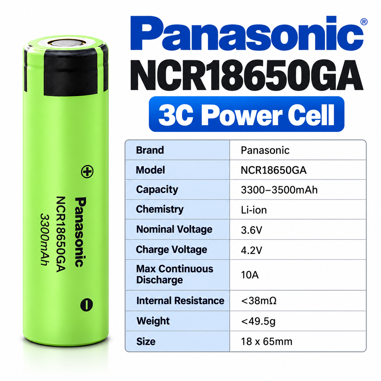 Panasonic NCR18650GA 3450mAh 10C Battery - 图片 6