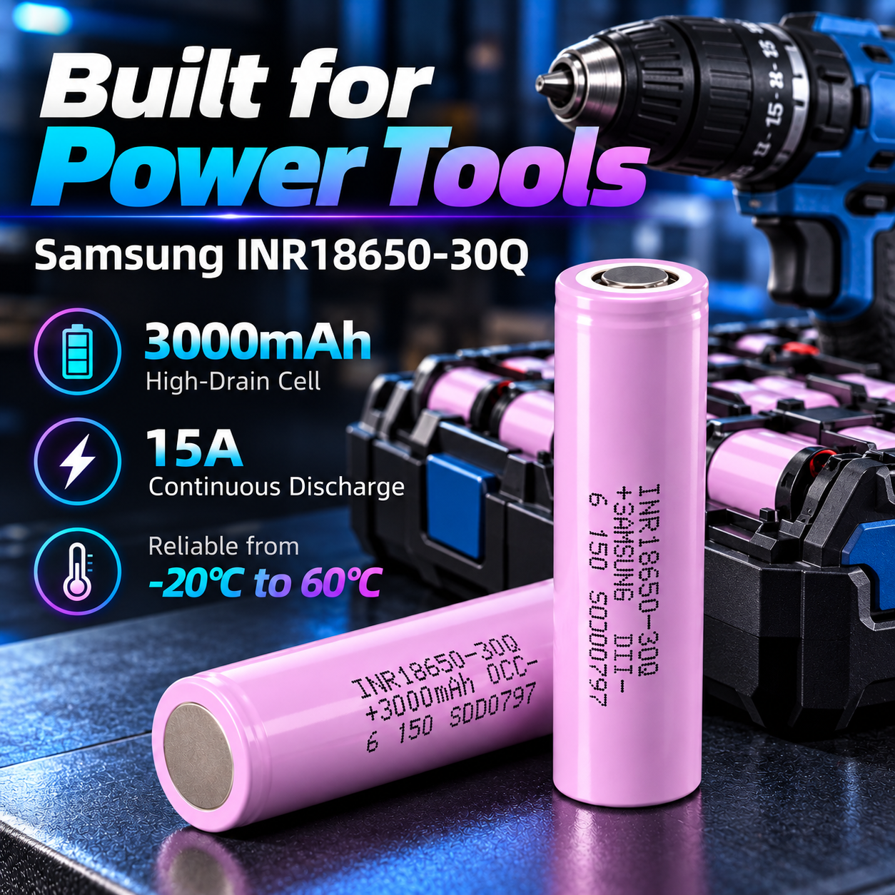 Samsung 30Q 18650 3000mAh 5C 15A Battery - 图片 2