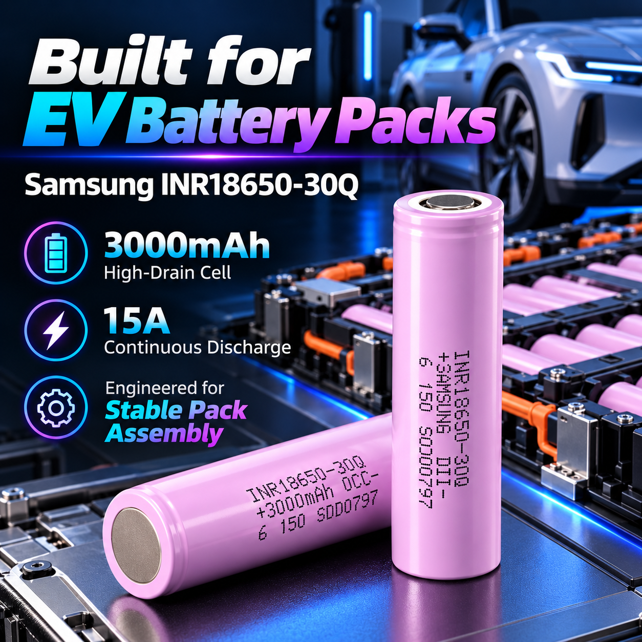 Samsung 30Q 18650 3000mAh 5C 15A Battery - 图片 3