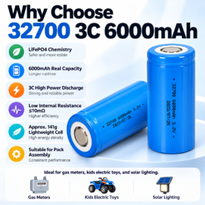 新型可充电 32700 LiFePO4 电池——高容量 6000mAh 3.2V 单节电池
