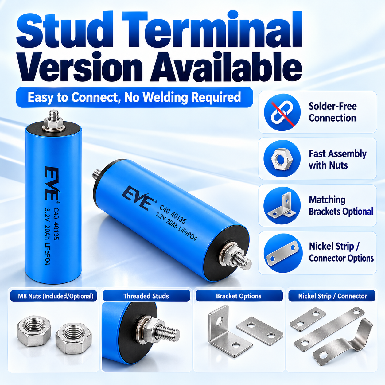 EVE C40 40135 LiFePO4 Battery – 3.2V Cylindrical 20A Power Cell - 图片 6