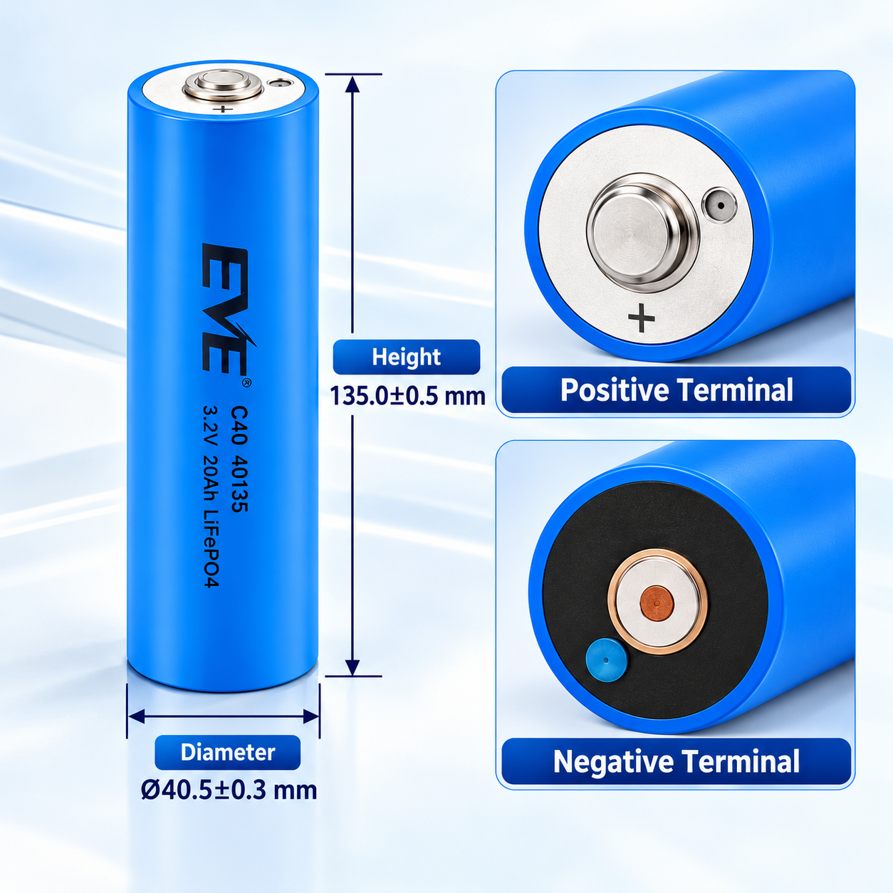 EVE C40 40135 LiFePO4 Battery – 3.2V Cylindrical 20A Power Cell - 图片 7