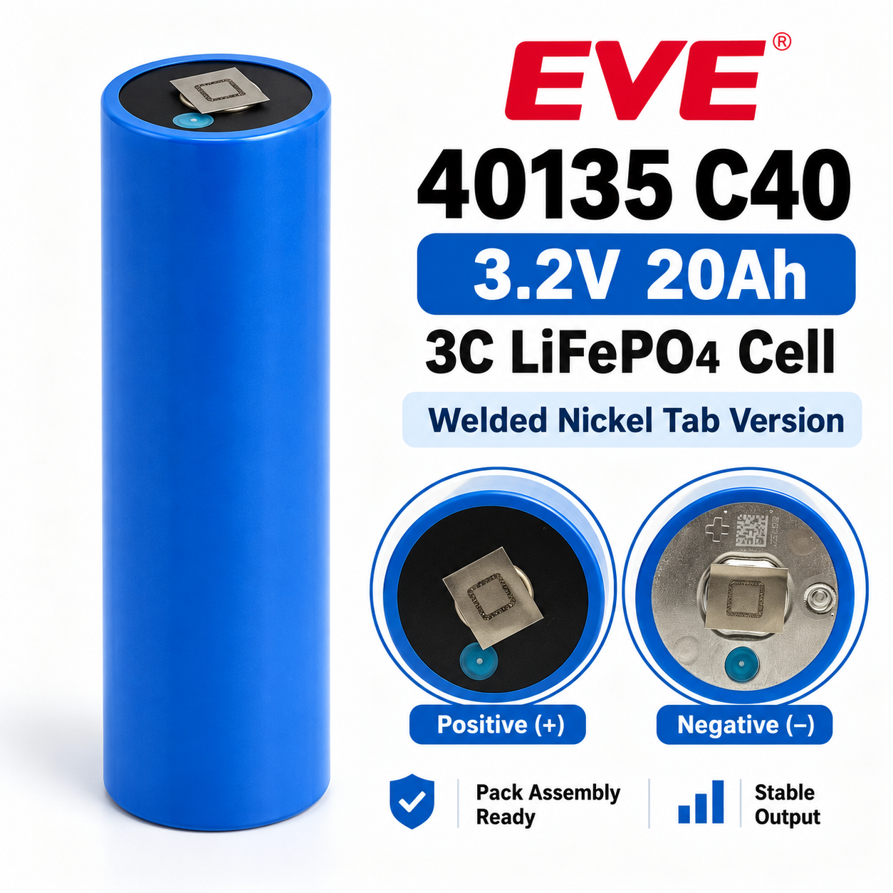 EVE C40 40135 LiFePO4 Battery – 3.2V Cylindrical 20A Power Cell - 图片 12