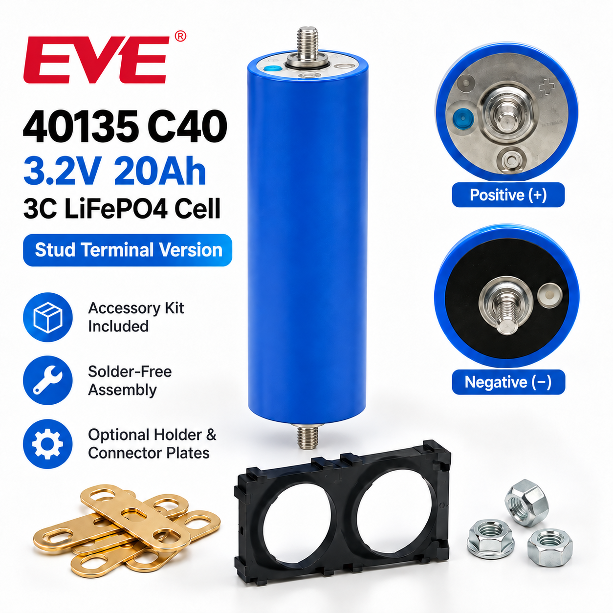 EVE C40 40135 LiFePO4 Battery – 3.2V Cylindrical 20A Power Cell - 图片 14